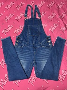 NWOT SHEIN Blue Jean Washed Out Distressed Frayed Straight Leg Bib Overall Jeans